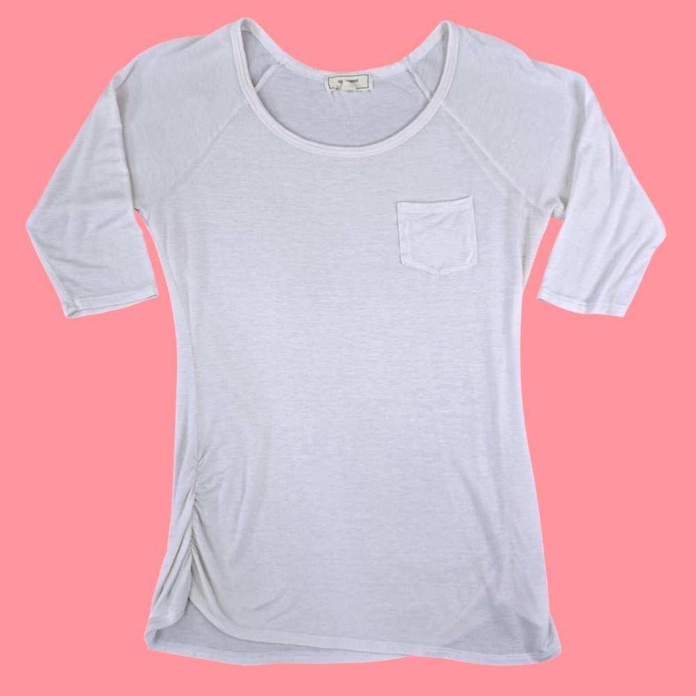 No Comment Womens Size‎ XL White Ruched Side Pocket Tee 3/4 Sleeve Raglan Top